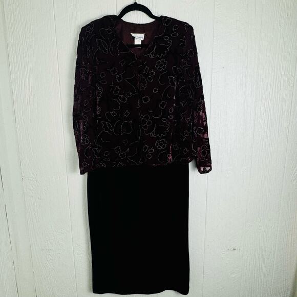 Miss Dorby Vintage Velvet Burnout Velour Midi Cardigan Dress Size XL Petite Red - Picture 12 of 12
